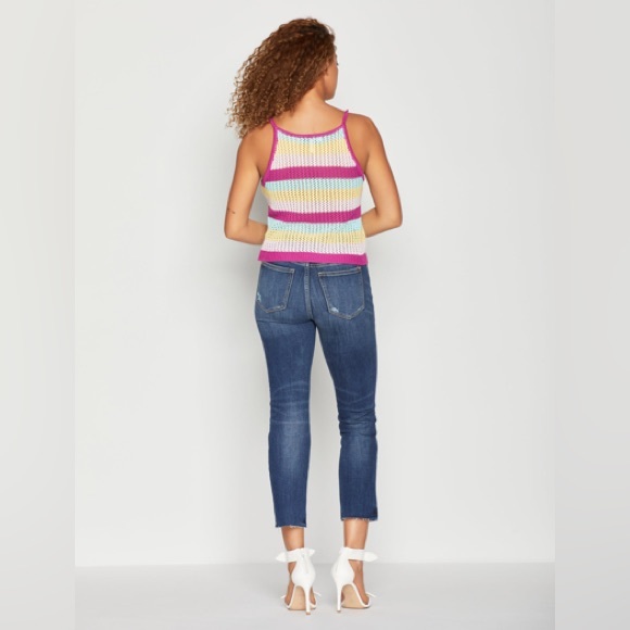 BCBG Pink Multi High Neck Halter Stripe Knit Sweater Tank - Picture 4 of 13